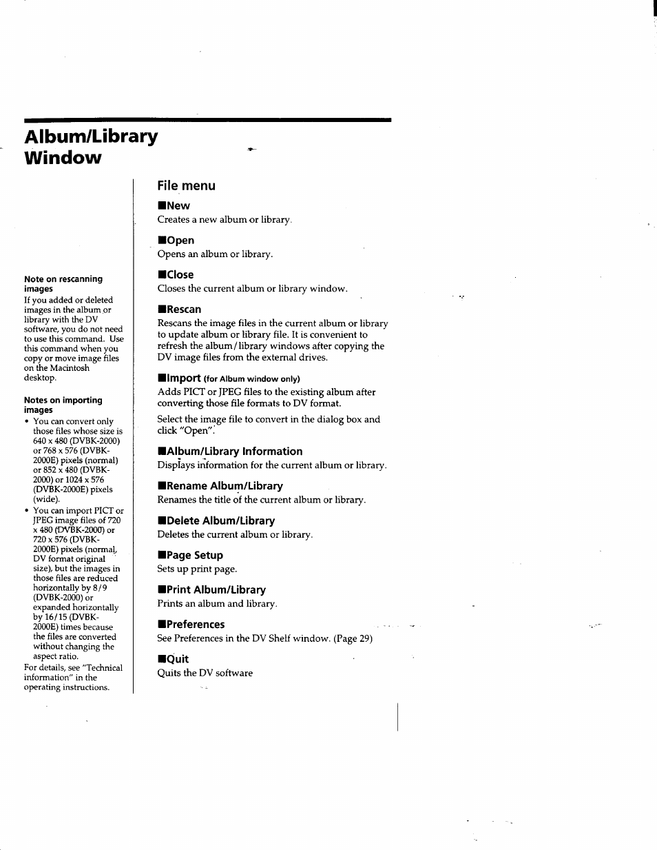 Album/library, Window, File menu | Album/library window | Sony DVBK-2000 User Manual | Page 78 / 87