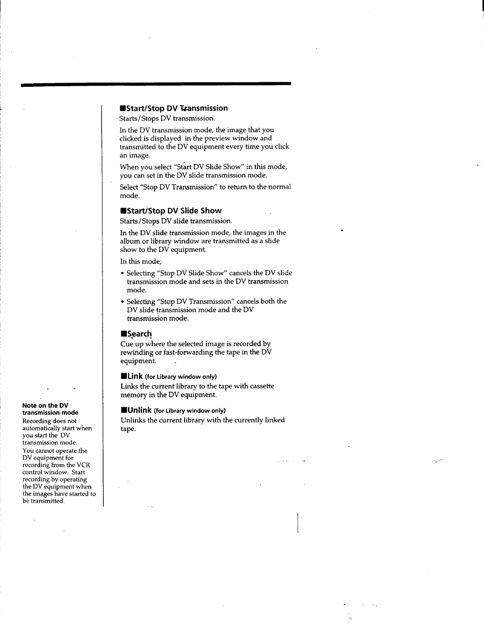 Start/stop dv transmission, Start/stop dv slide show, Search | Sony DVBK-2000 User Manual | Page 80 / 87