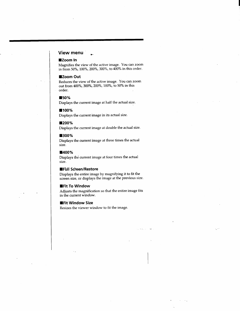 View menu, Zoom in, Zoom out | Full screen/restore, Fit to window, Fit window size | Sony DVBK-2000 User Manual | Page 86 / 87