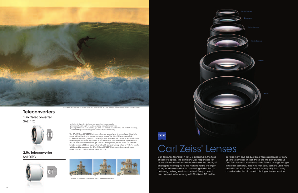 Carl zeiss, Lenses, Teleconverters | 4x teleconverter sal14tc, 0x teleconverter sal20tc | Sony a Lenses User Manual | Page 25 / 37