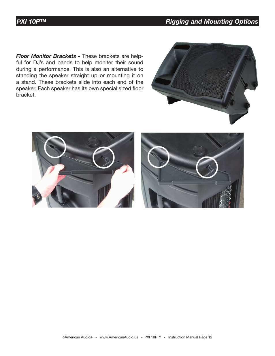 Pxi 10p™ rigging and mounting options | American Audio PXI 10P User Manual | Page 12 / 16
