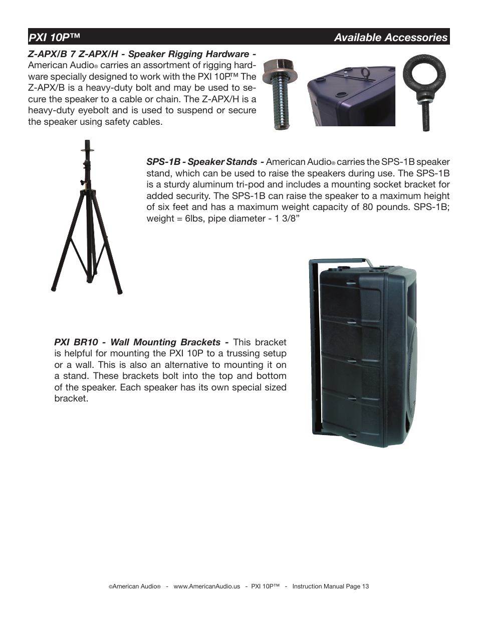 Pxi 10p™ available accessories | American Audio PXI 10P User Manual | Page 13 / 16