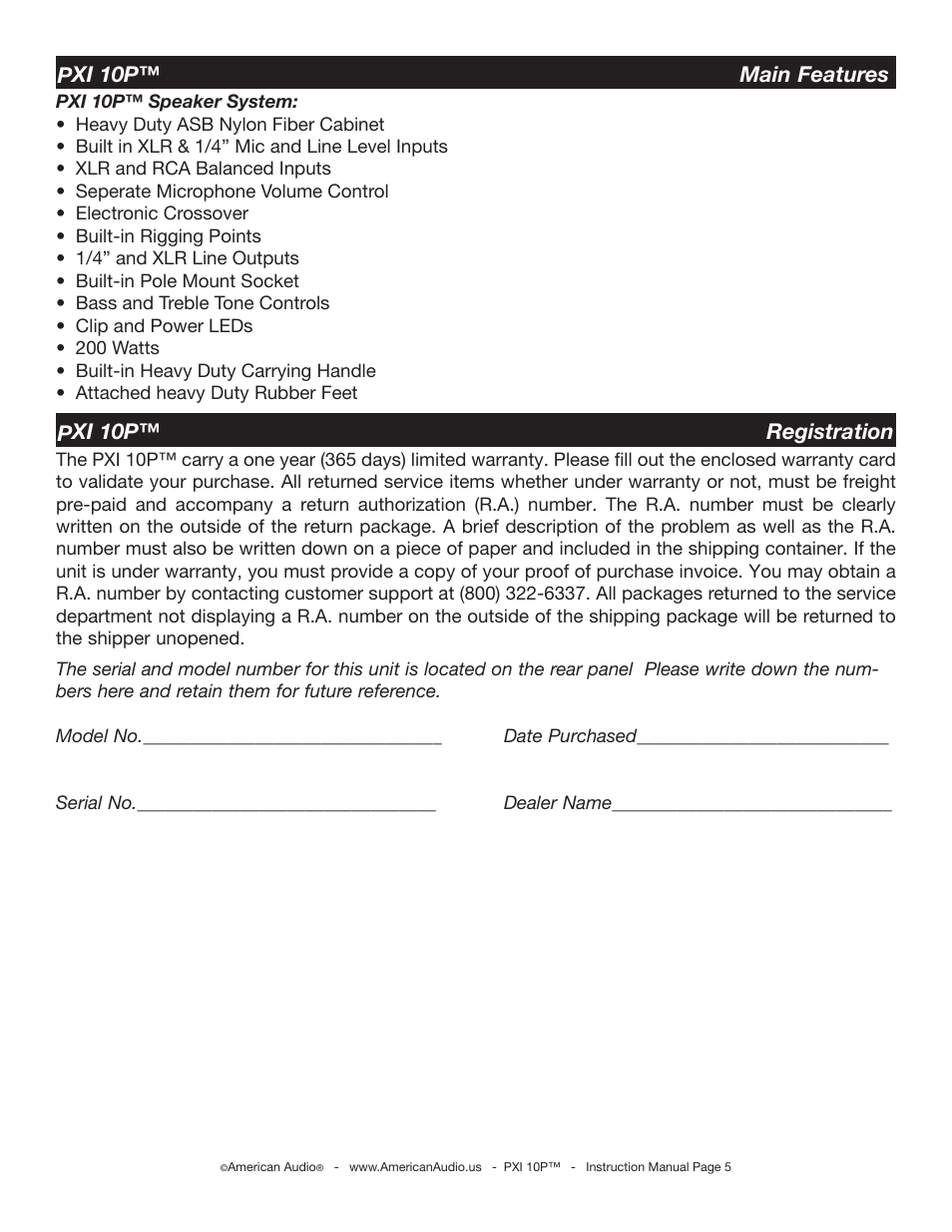 American Audio PXI 10P User Manual | Page 5 / 16
