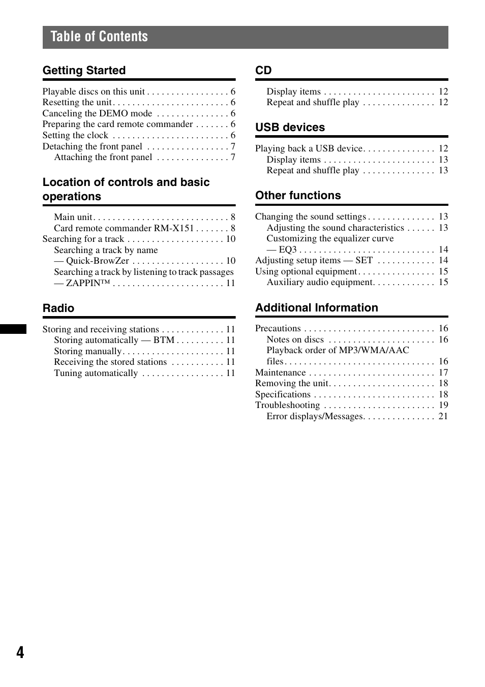 Sony CXS-GT3516F User Manual | Page 4 / 44