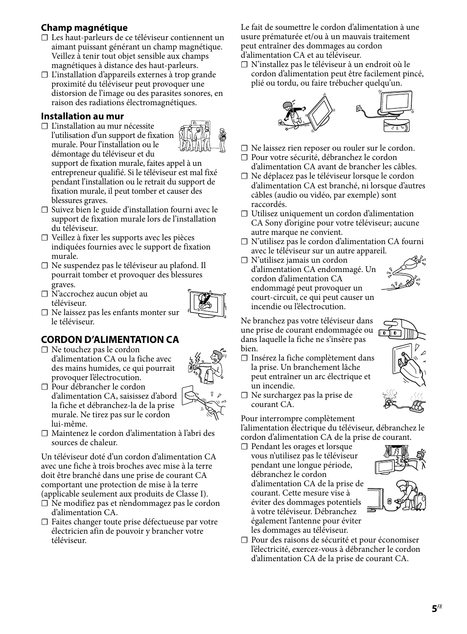 Cordon d’alimentation ca | Sony XBR-79X900B User Manual | Page 11 / 20