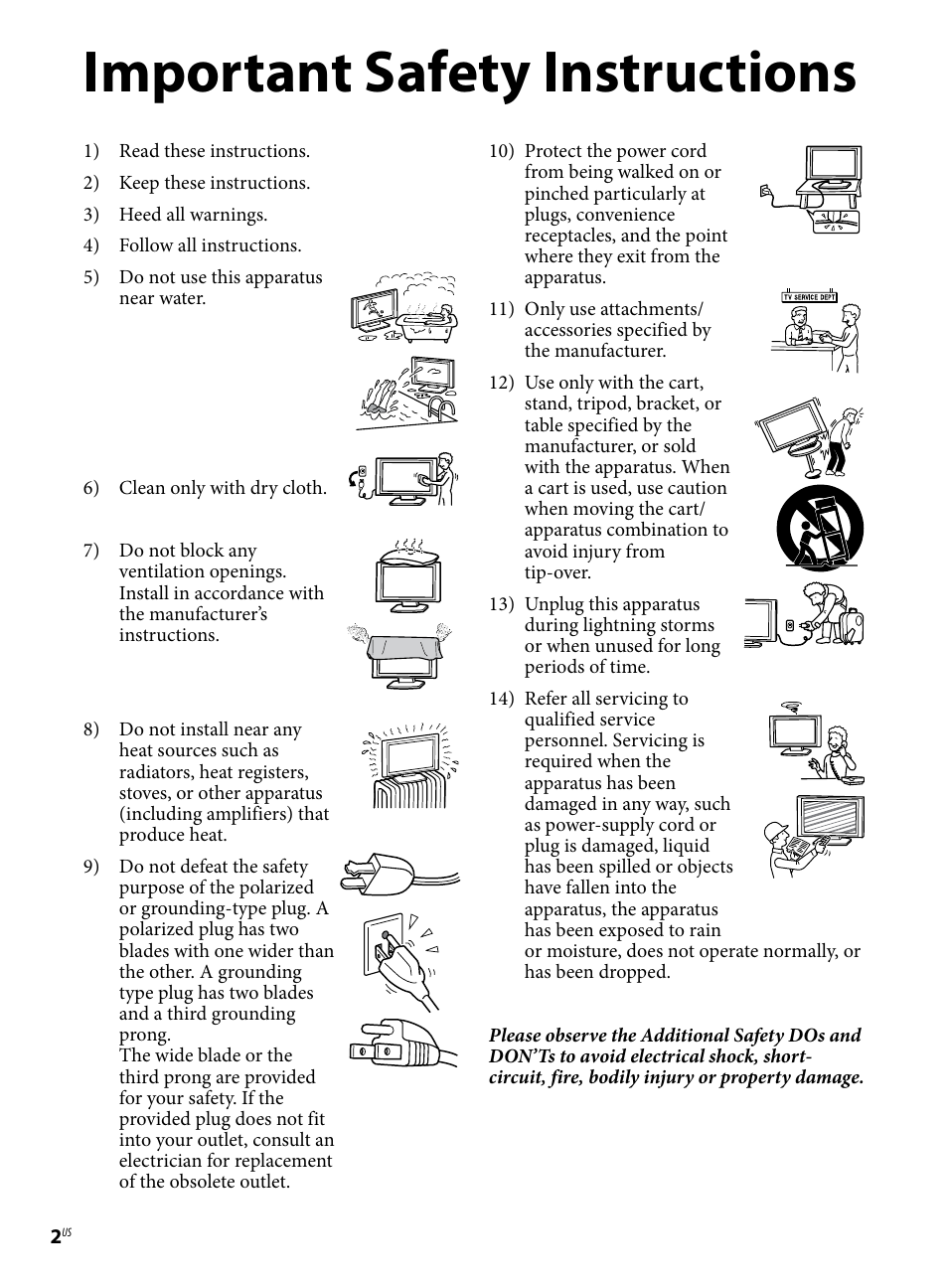 Important safety instructions | Sony XBR-79X900B User Manual | Page 2 / 20