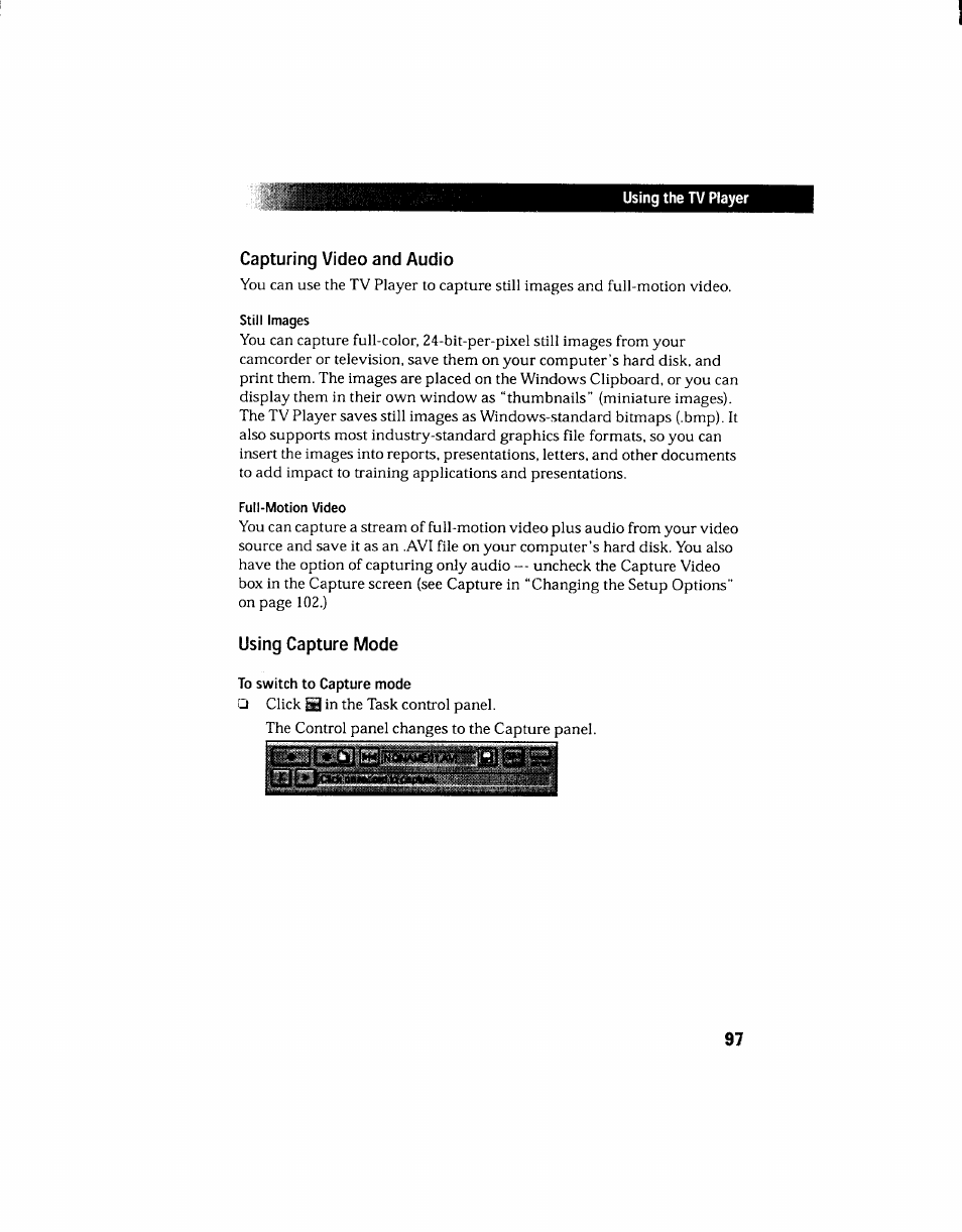 Capturing video and audio, Using capture mode, Capturing video and audio using capture mode | Sony PCV-130 User Manual | Page 101 / 203