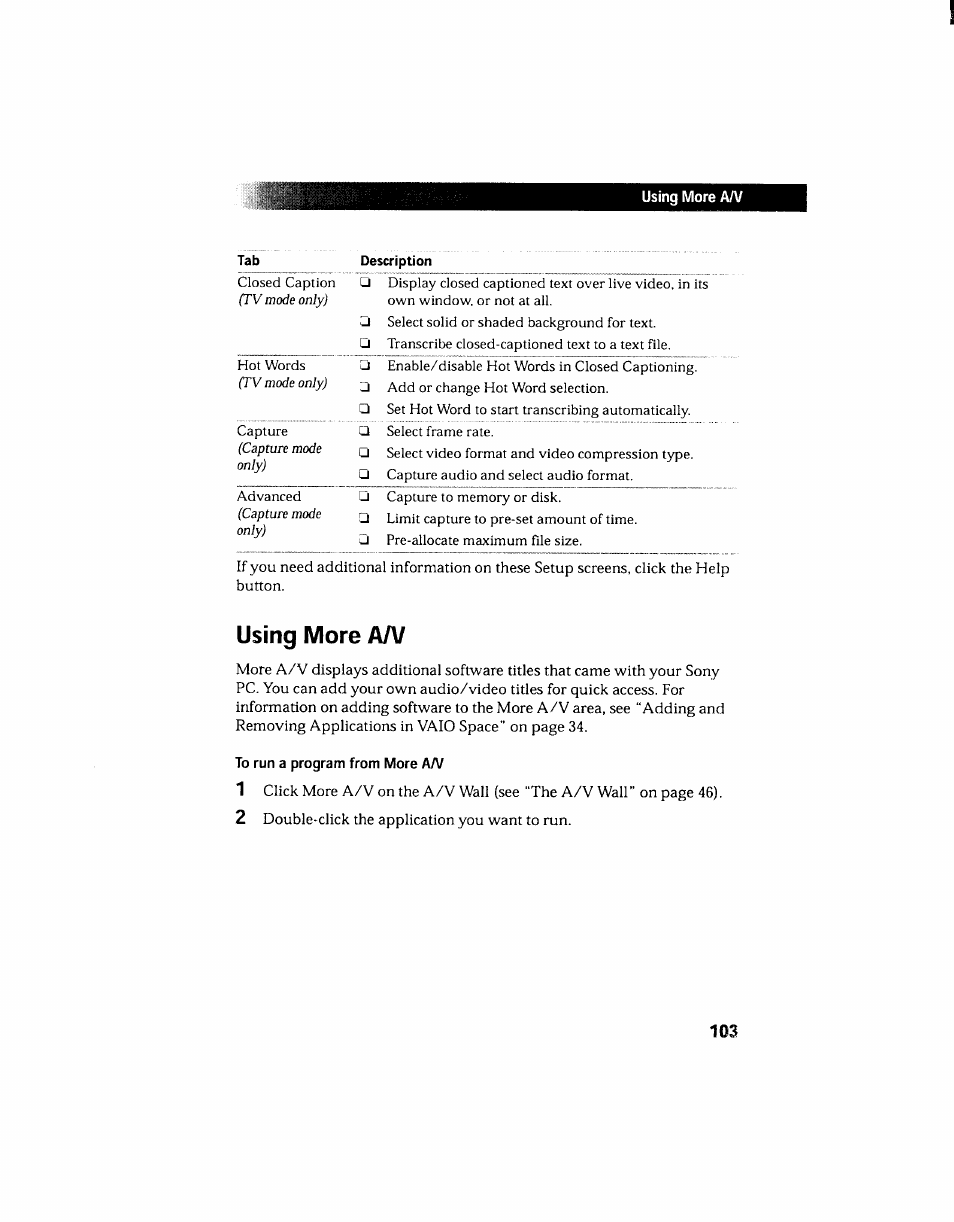 Using more aa, Using more a/v | Sony PCV-130 User Manual | Page 107 / 203