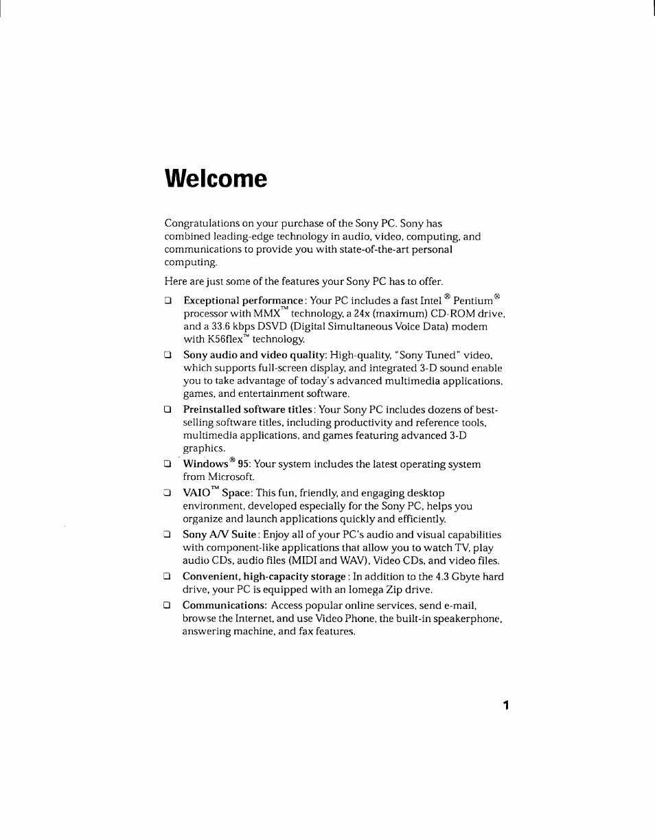 Welcome | Sony PCV-130 User Manual | Page 11 / 203