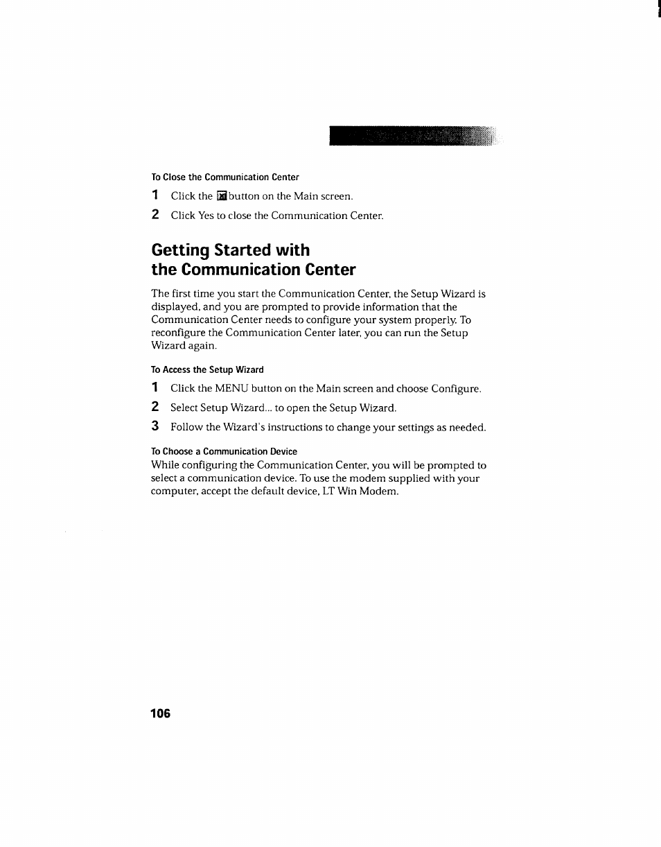 Getting started with the communication center | Sony PCV-130 User Manual | Page 110 / 203