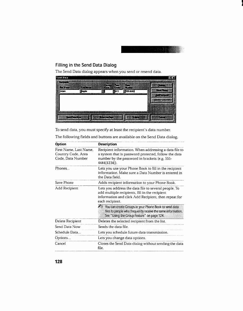 Filling in the send data dialog | Sony PCV-130 User Manual | Page 132 / 203