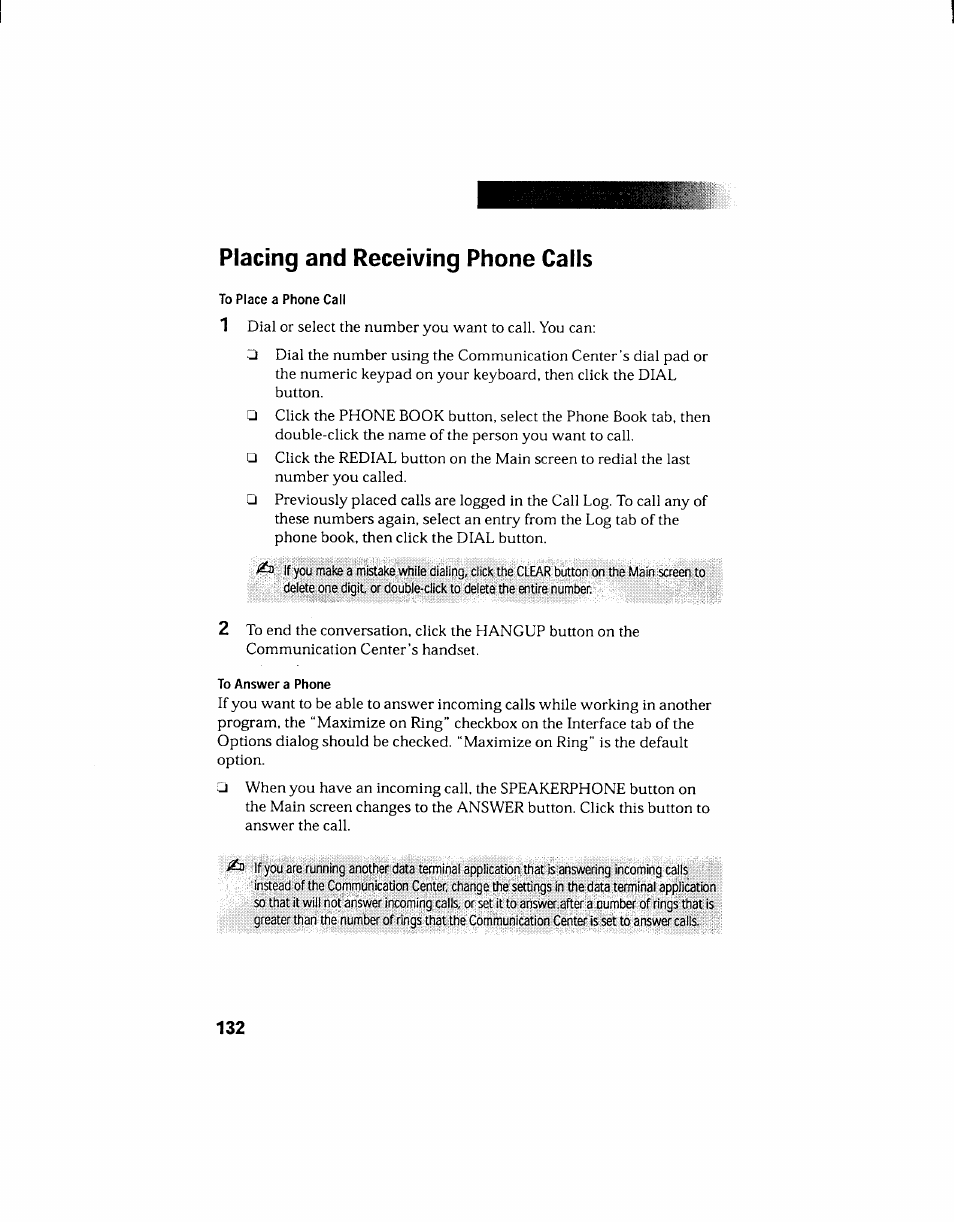 Placing and receiving phone calls | Sony PCV-130 User Manual | Page 136 / 203