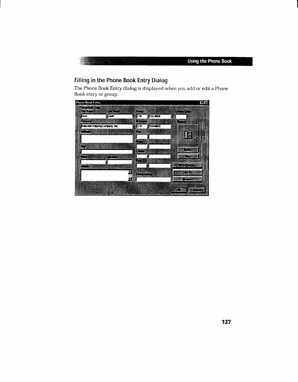 Filling in the phone book entry dialog | Sony PCV-130 User Manual | Page 141 / 203