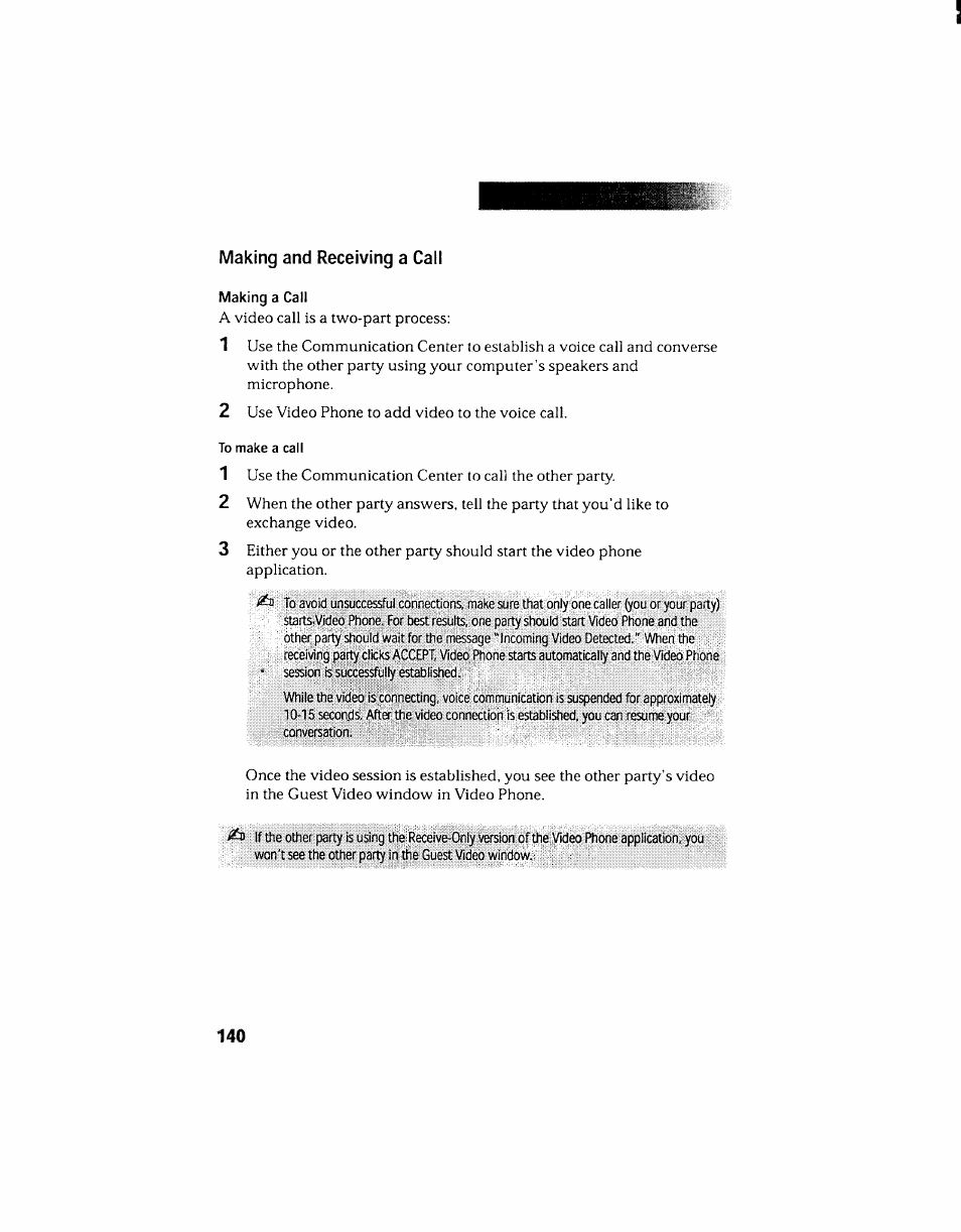 Making and receiving a call | Sony PCV-130 User Manual | Page 144 / 203