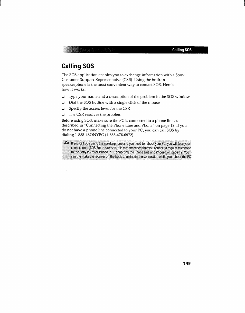 Calling sos | Sony PCV-130 User Manual | Page 153 / 203