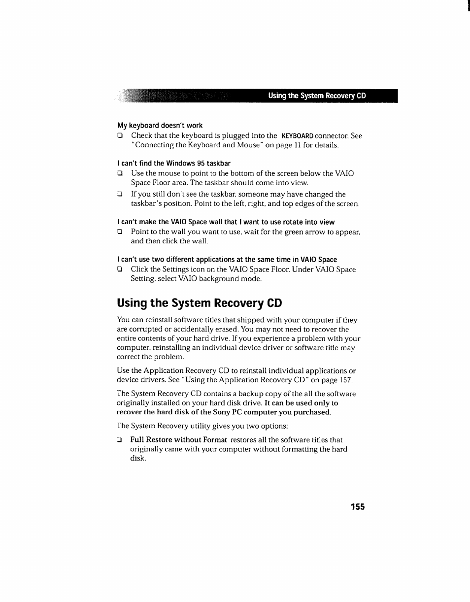 Using the system recovery cd | Sony PCV-130 User Manual | Page 159 / 203