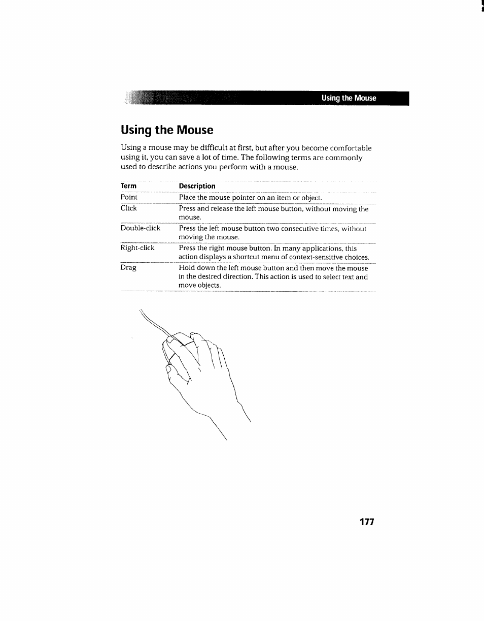 Using the mouse | Sony PCV-130 User Manual | Page 181 / 203