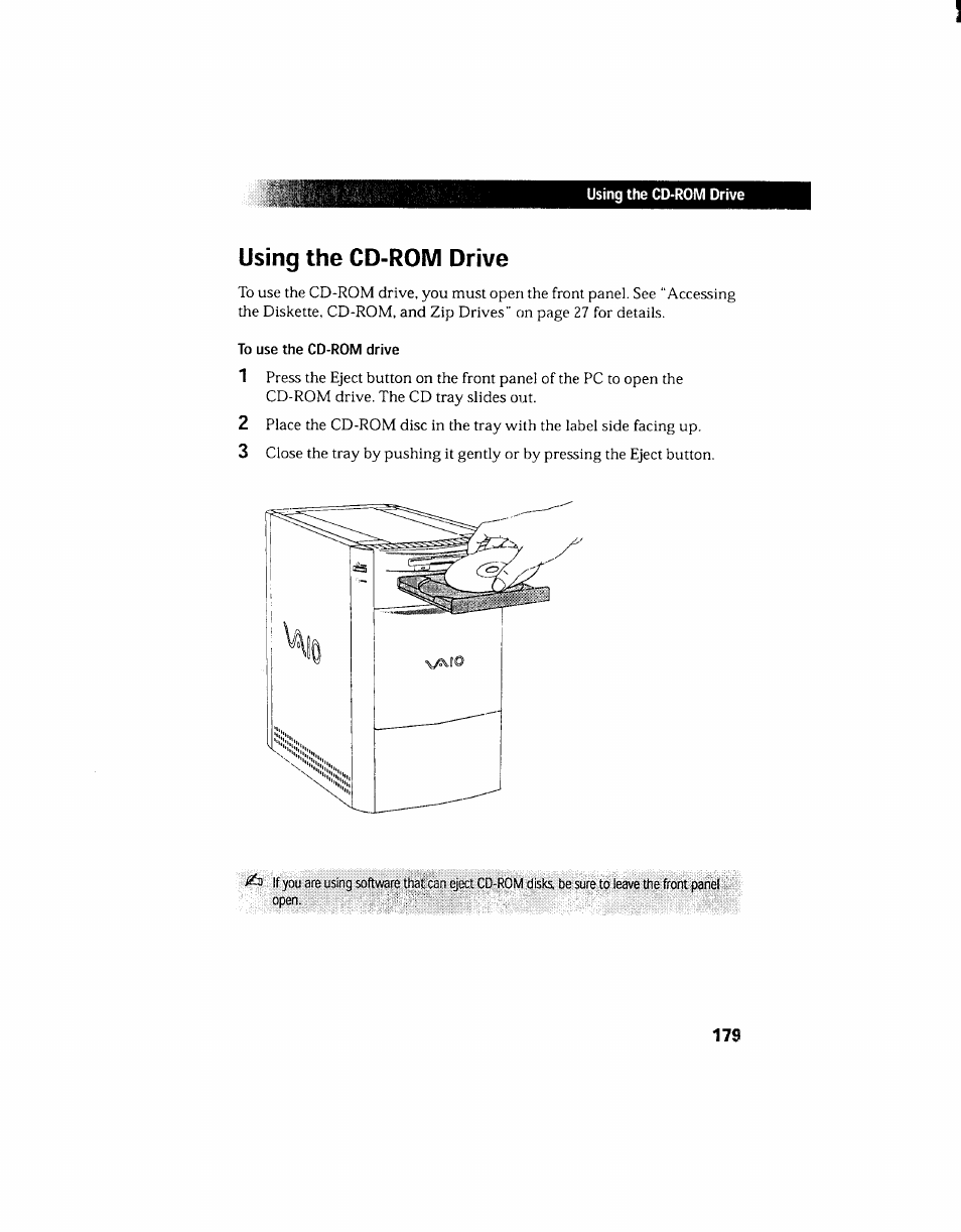 Using the cd-rom drive | Sony PCV-130 User Manual | Page 183 / 203