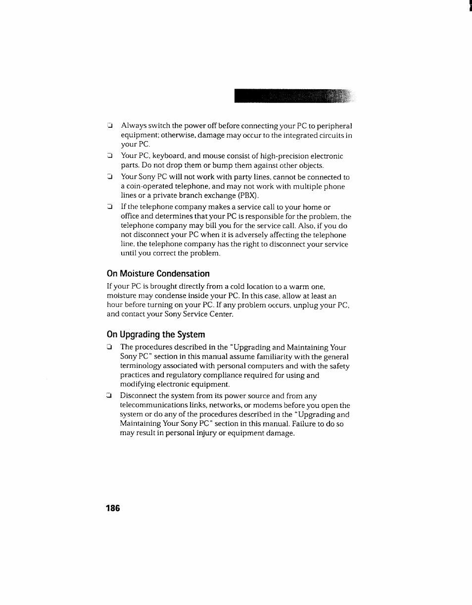 On moisture condensation, On upgrading the system, On moisture condensation on upgrading the system | Sony PCV-130 User Manual | Page 190 / 203