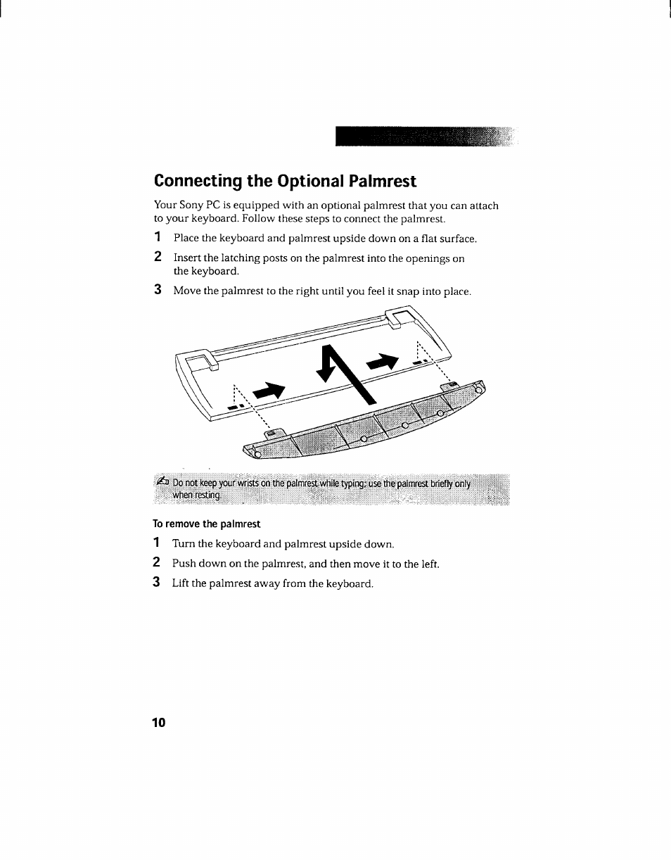 Connecting the optional palmrest | Sony PCV-130 User Manual | Page 20 / 203