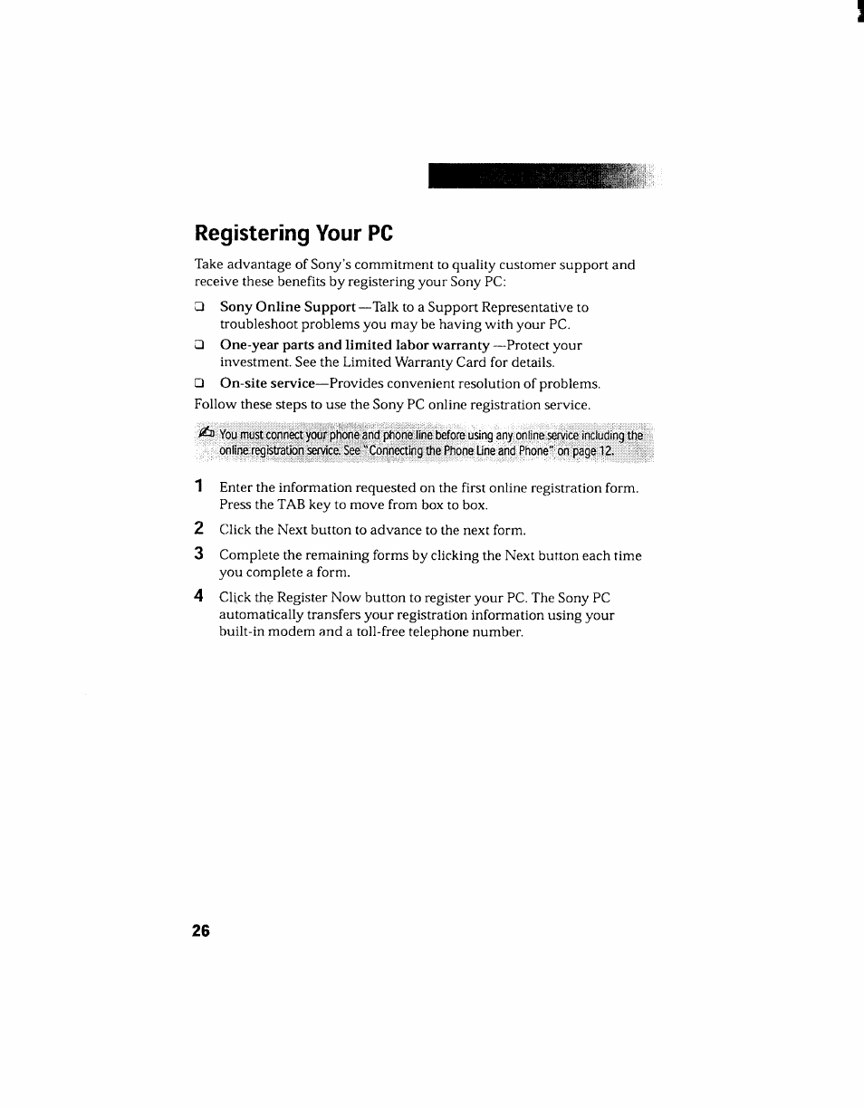 Registering your pc | Sony PCV-130 User Manual | Page 30 / 203