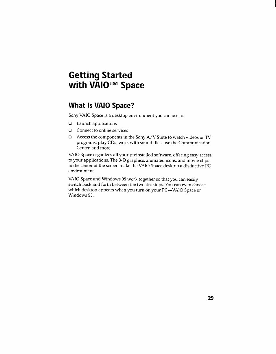 What is vaio space, Getting started with vaio™ space | Sony PCV-130 User Manual | Page 33 / 203