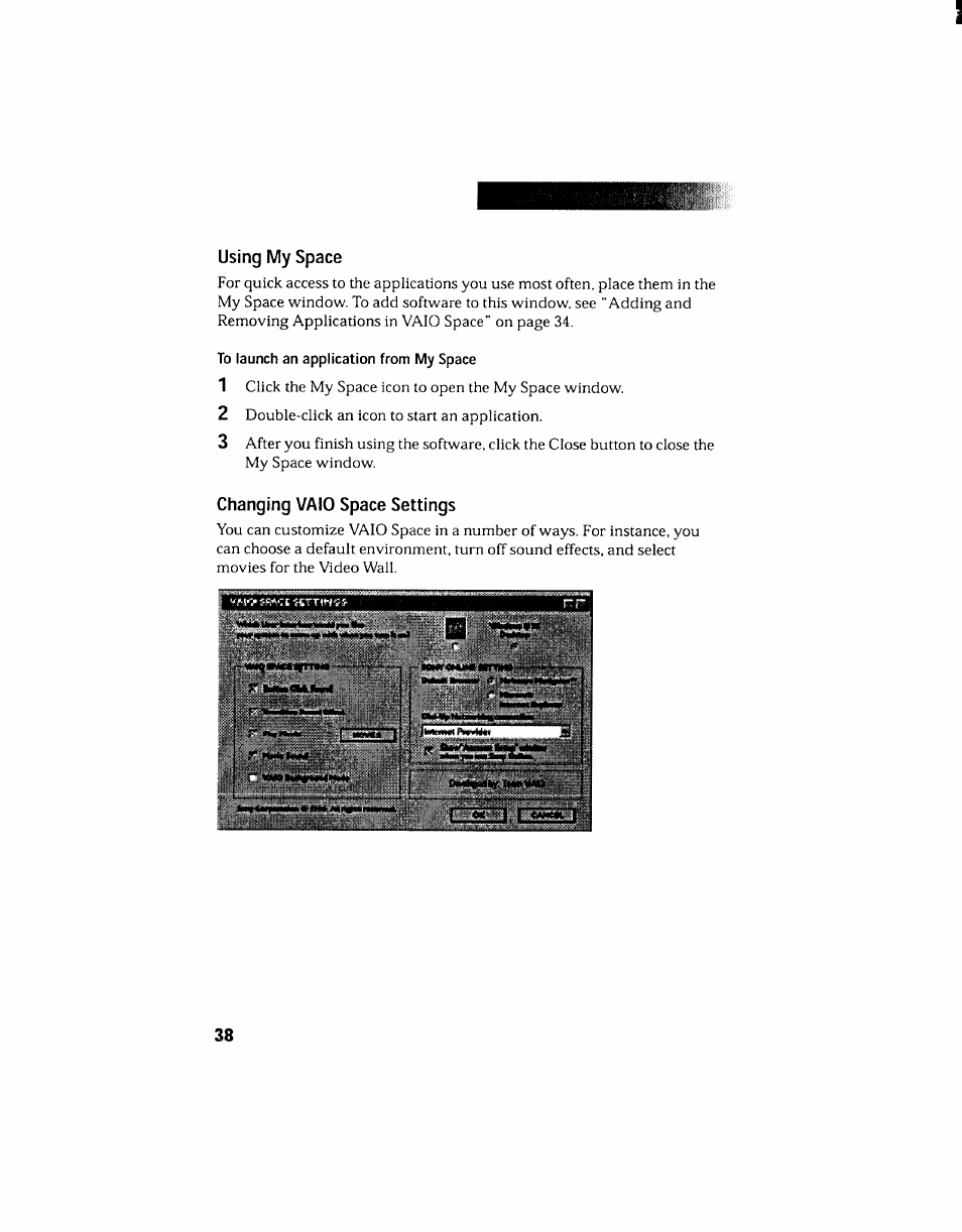 Using my space, Changing vaio space settings, Using net space | Sony PCV-130 User Manual | Page 42 / 203