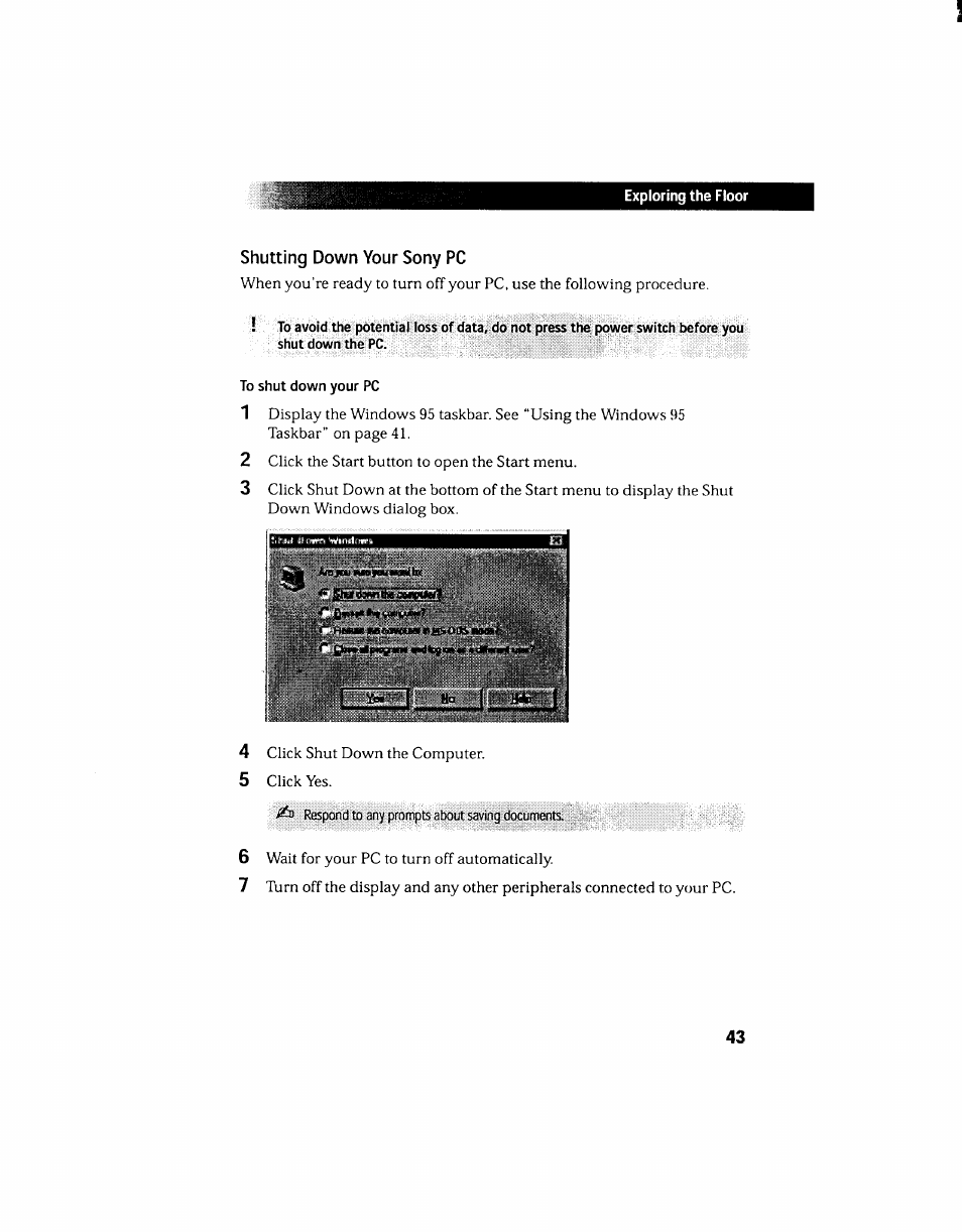 Shutting down your sony pc | Sony PCV-130 User Manual | Page 47 / 203