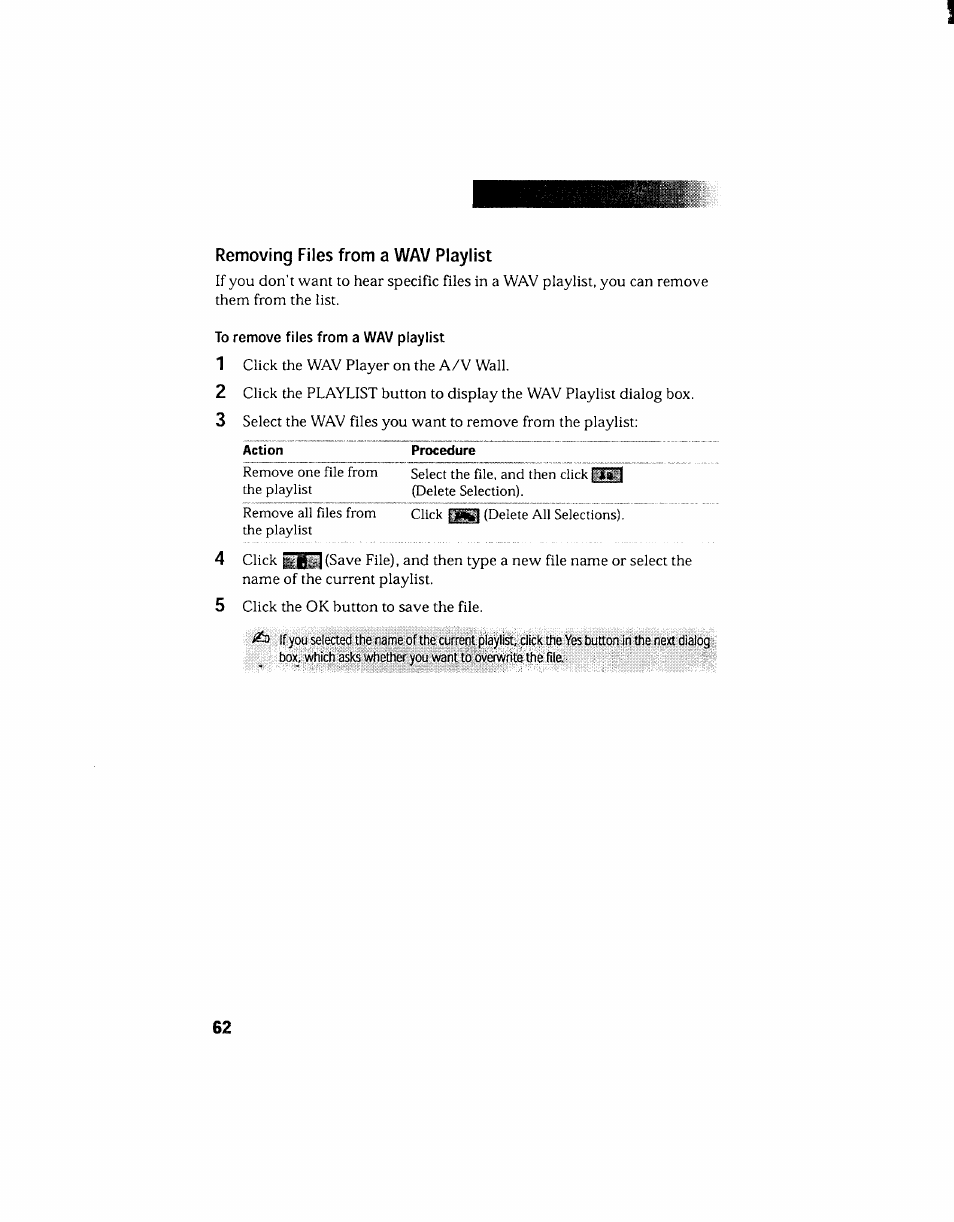 Removing files from a wav playlist | Sony PCV-130 User Manual | Page 66 / 203