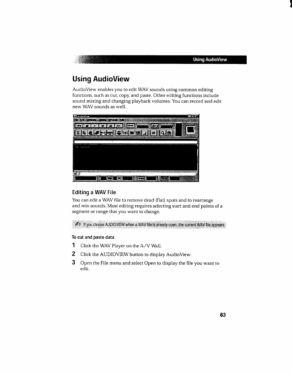 Using audioview, Editing a wav file, L«l fej | Sony PCV-130 User Manual | Page 67 / 203