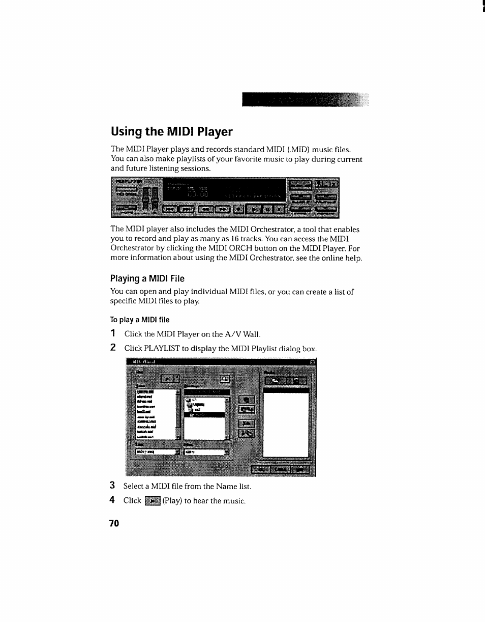 Using the midi player, Playing a midi file, I - ivl »».i | Sony PCV-130 User Manual | Page 74 / 203