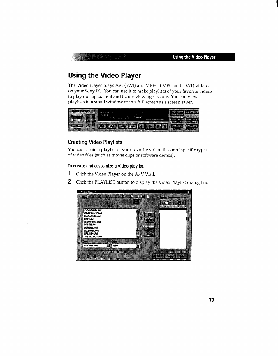 Using the video player, Creating video playlists | Sony PCV-130 User Manual | Page 81 / 203