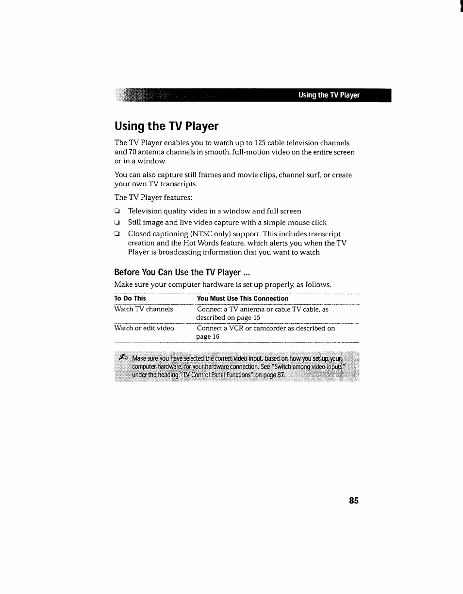 Using the tv player | Sony PCV-130 User Manual | Page 89 / 203