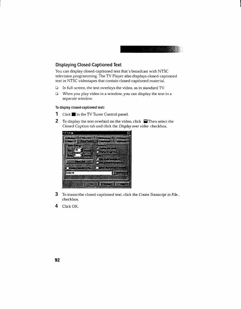 Displaying closed-captioned text | Sony PCV-130 User Manual | Page 96 / 203