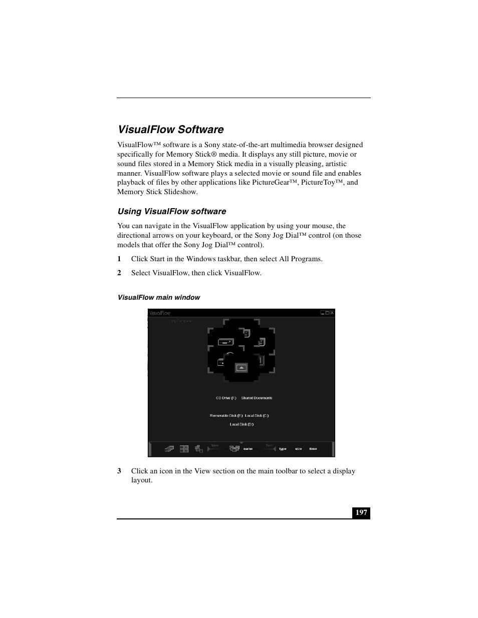 Visualflow software, Using visualflow software | Sony PCG-GRX500K User Manual | Page 197 / 233