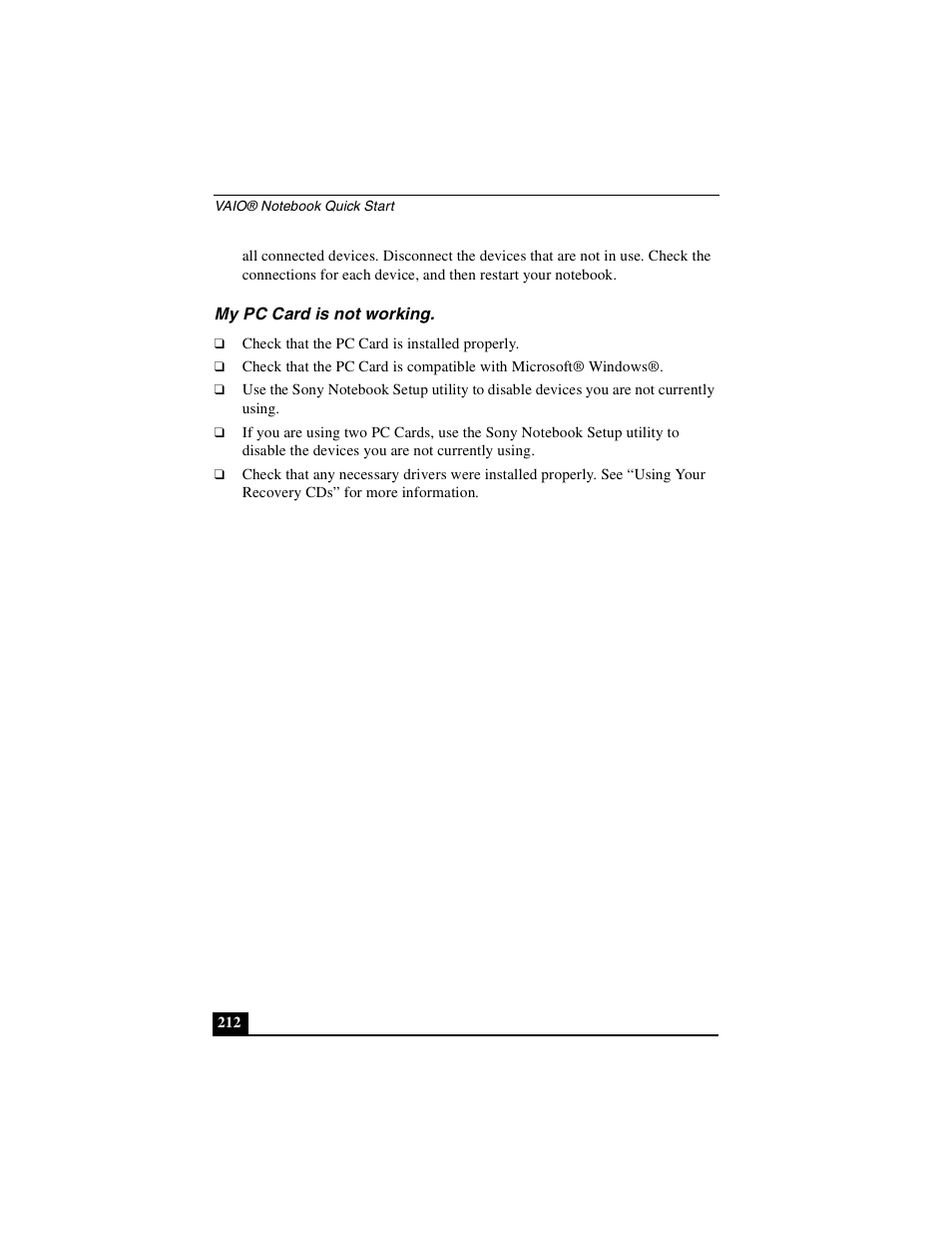 My pc card is not working | Sony PCG-GRX500K User Manual | Page 212 / 233