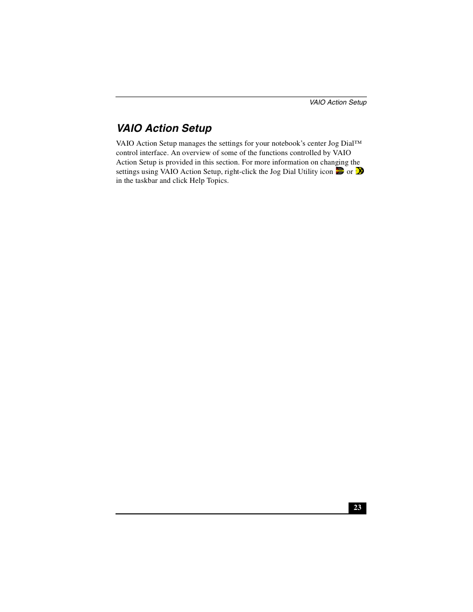 Vaio action setup | Sony PCG-GRX500K User Manual | Page 23 / 233
