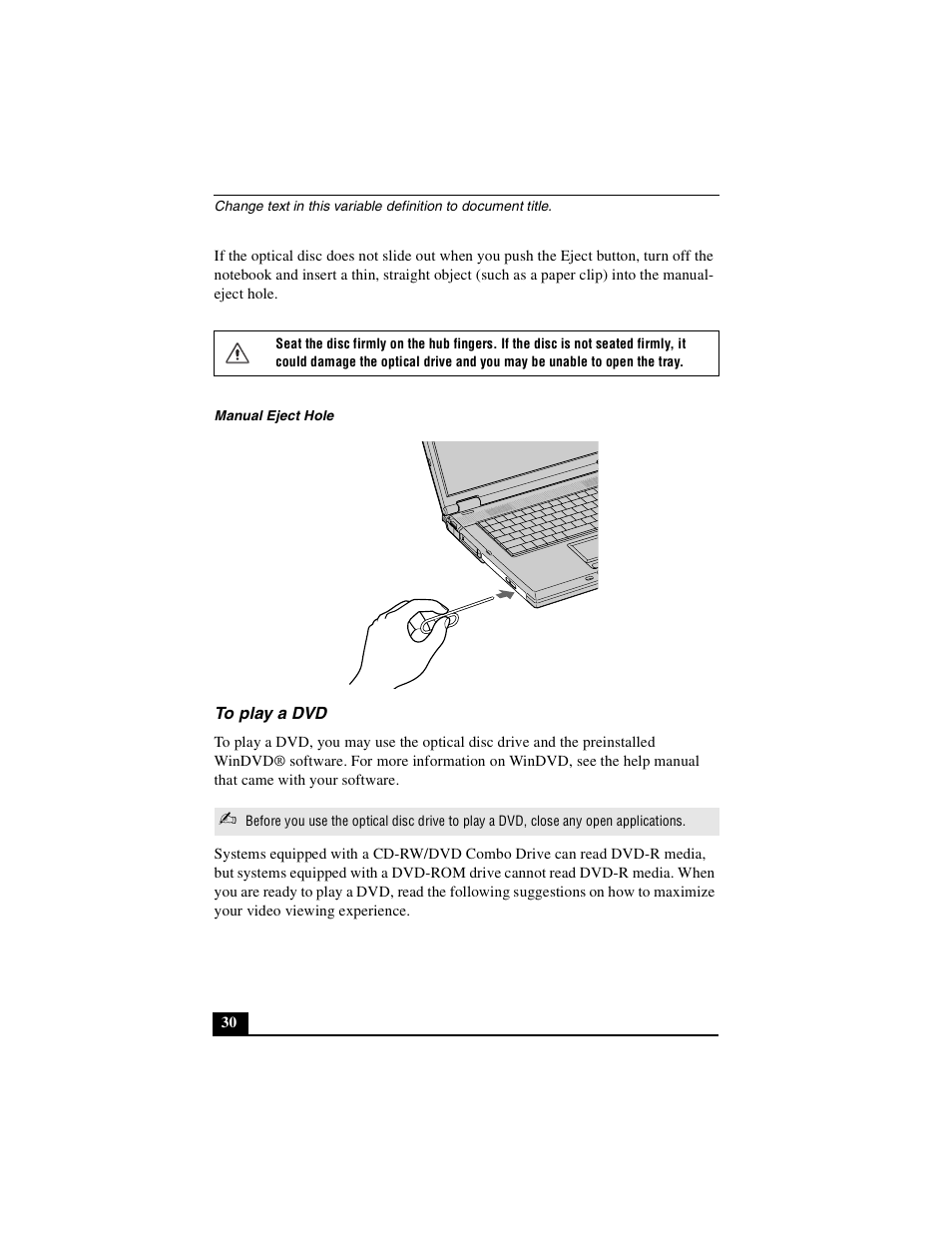 To play a dvd | Sony PCG-GRX500K User Manual | Page 30 / 233