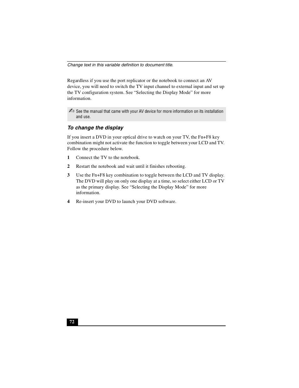 To change the display | Sony PCG-GRX500K User Manual | Page 72 / 233