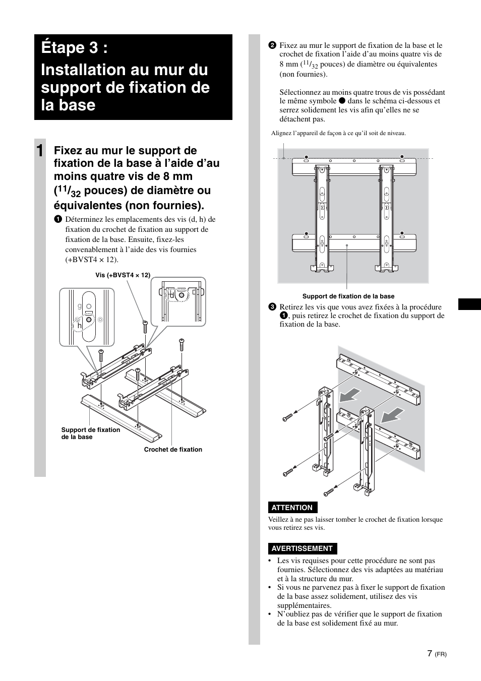 Pouces) de diamètre ou équivalentes (non fournies) | Sony KDL-40W3000 User Manual | Page 19 / 204