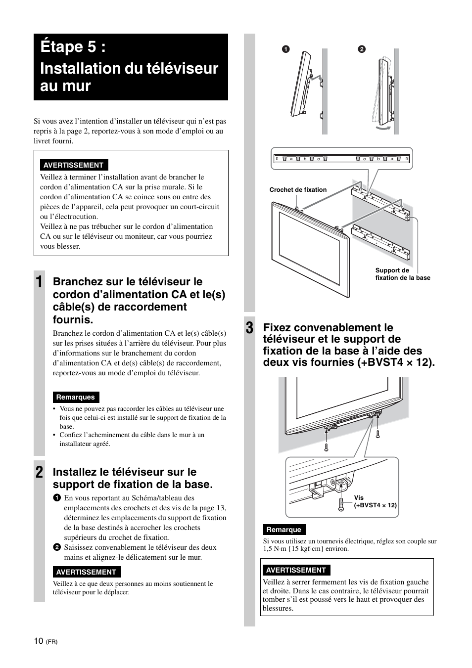 Étape 5 : installation du téléviseur au mur | Sony KDL-40W3000 User Manual | Page 22 / 204