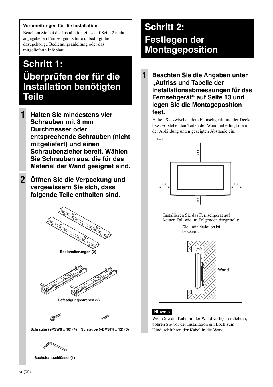 Schritt 2: festlegen der montageposition, Schritt 2: festlegen der montageposition 1 | Sony KDL-40W3000 User Manual | Page 42 / 204