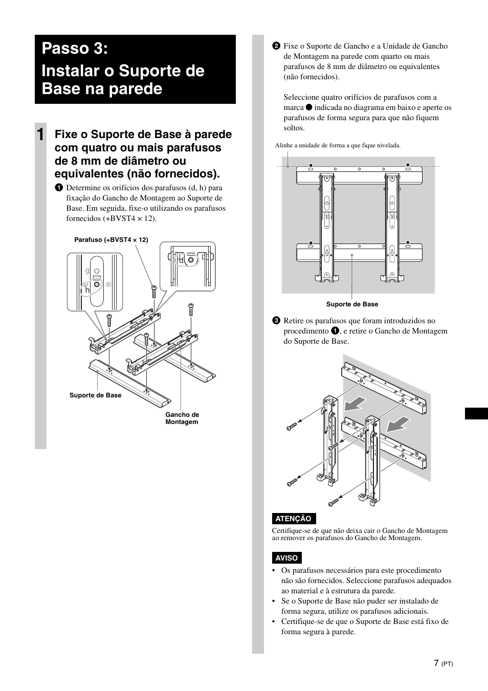 Passo 3: instalar o suporte de base na parede, Passo 3: instalar o suporte de base na parede 1 | Sony KDL-40W3000 User Manual | Page 81 / 204