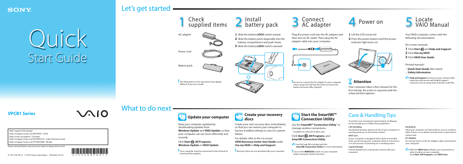 Sony VPCB11GGX User Manual | 2 pages