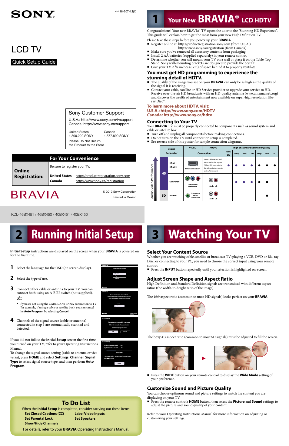 Sony KDL-46BX450 User Manual | 2 pages