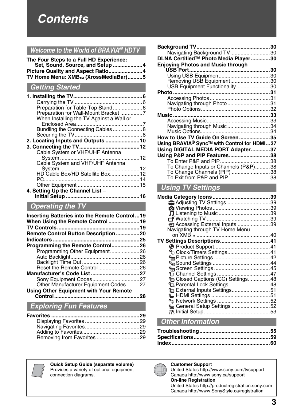 Sony KDL-40VL160 User Manual | Page 3 / 64