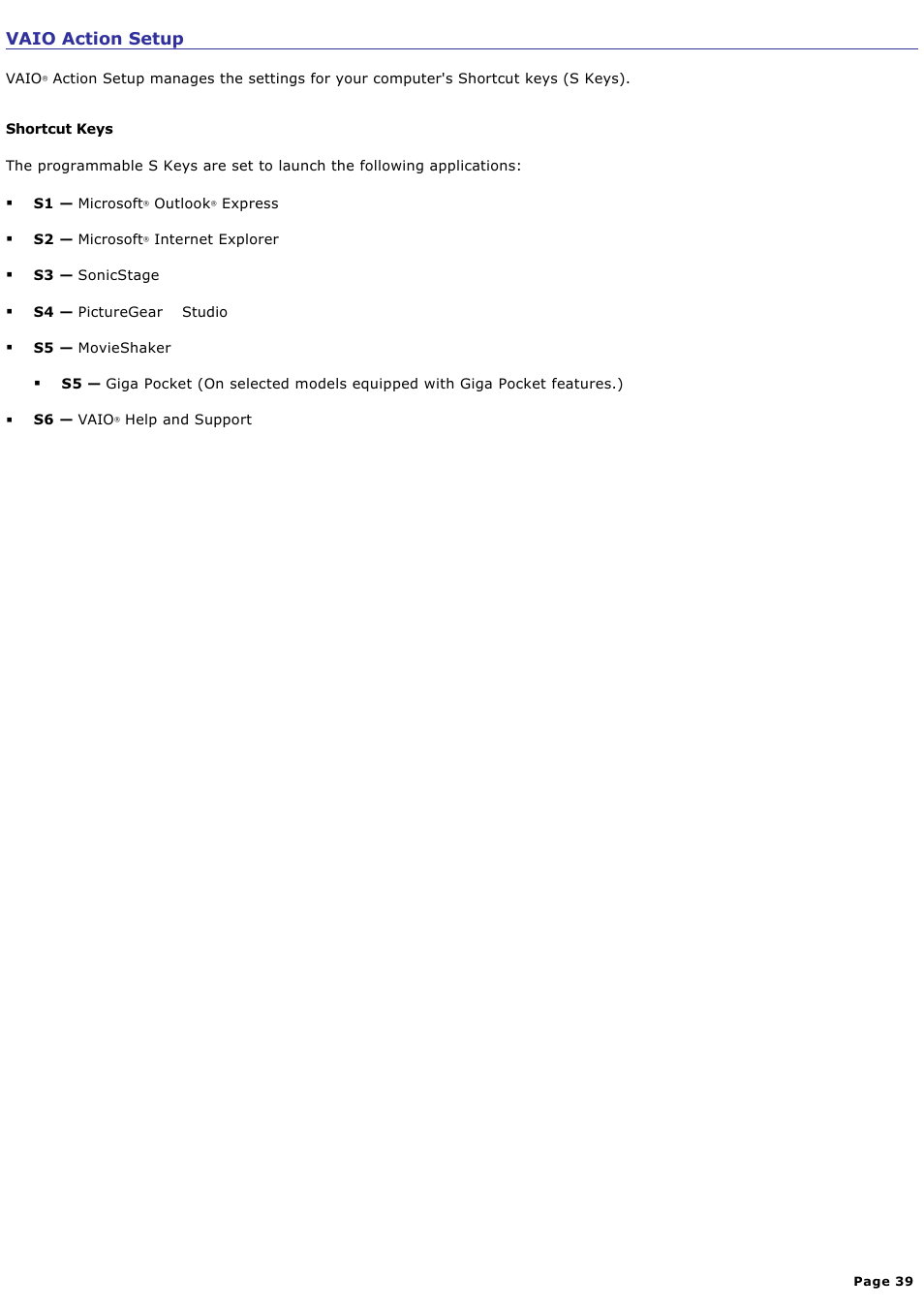 Vaio action setup | Sony PCV-RX820 User Manual | Page 39 / 119