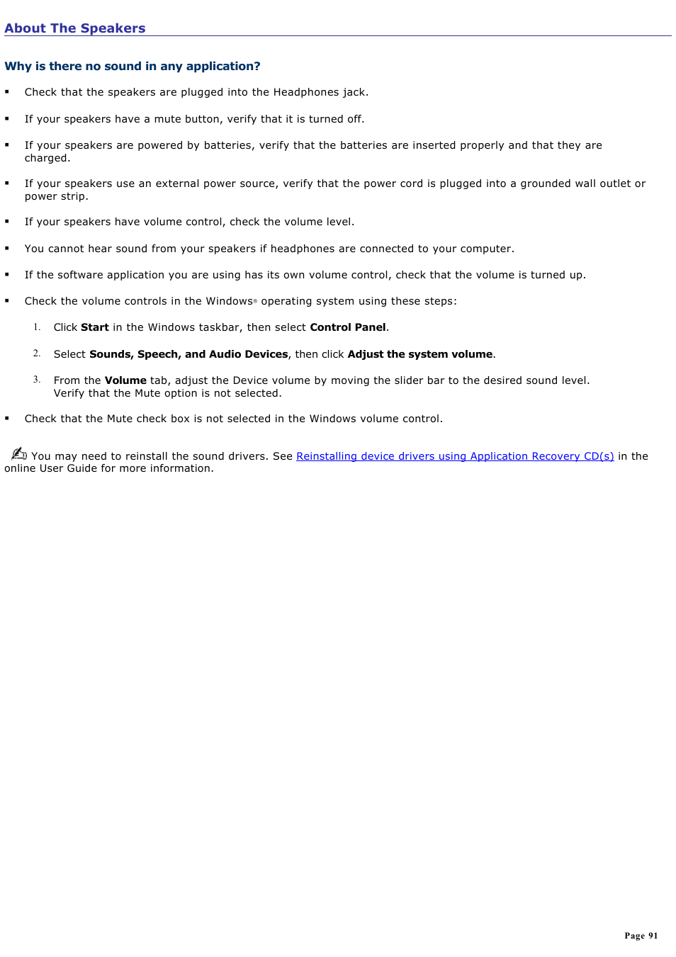 About the speakers | Sony PCV-RX820 User Manual | Page 91 / 119