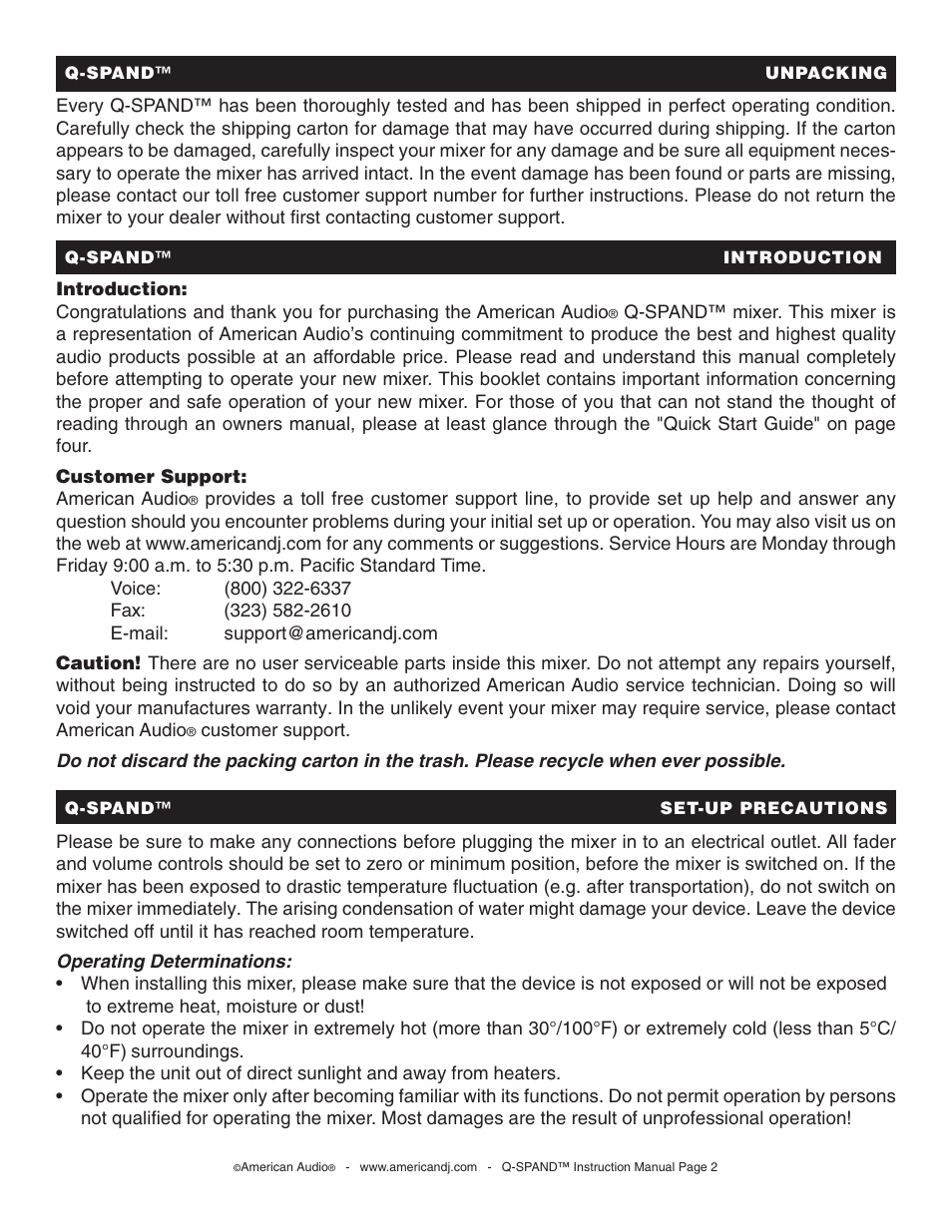 American Audio Q-SPAND User Manual | Page 2 / 17