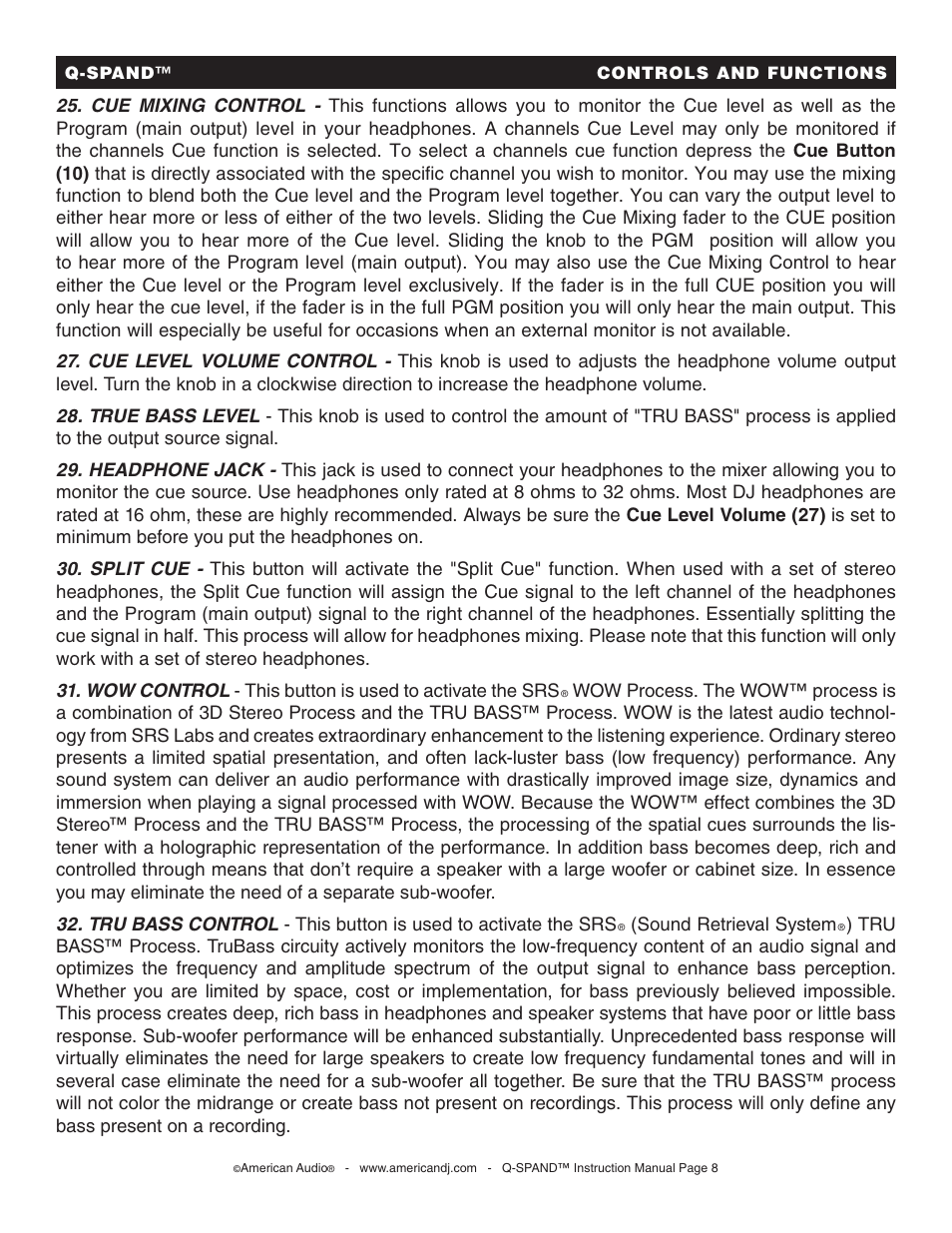 American Audio Q-SPAND User Manual | Page 8 / 17